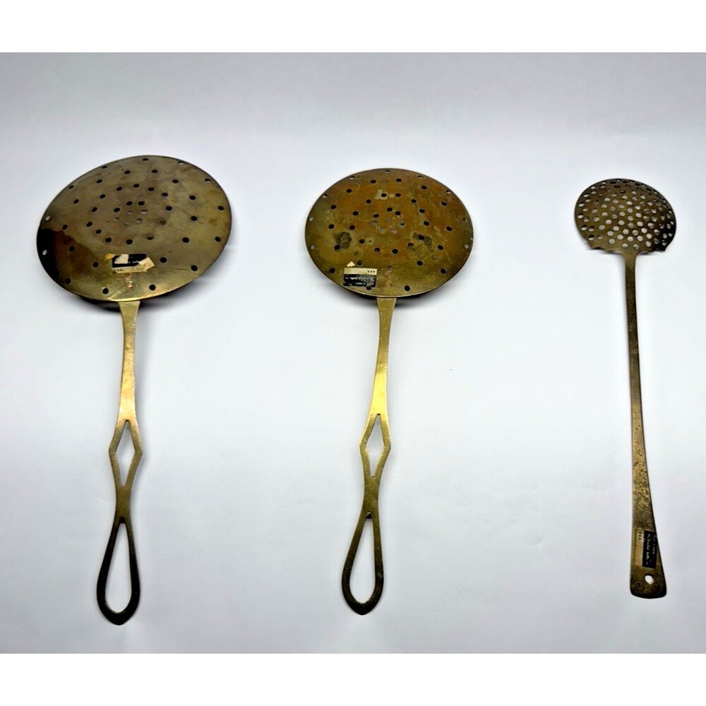 Rosenthal Netter Brass Skimmer Set 3 MCM French Country India Kitchen Vintage - Picture 7 of 10